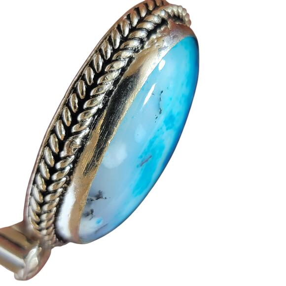 Blue Opal Pendant – Handmade Sterling Silver 1.5" Oval Necklace - Picture 10 of 12